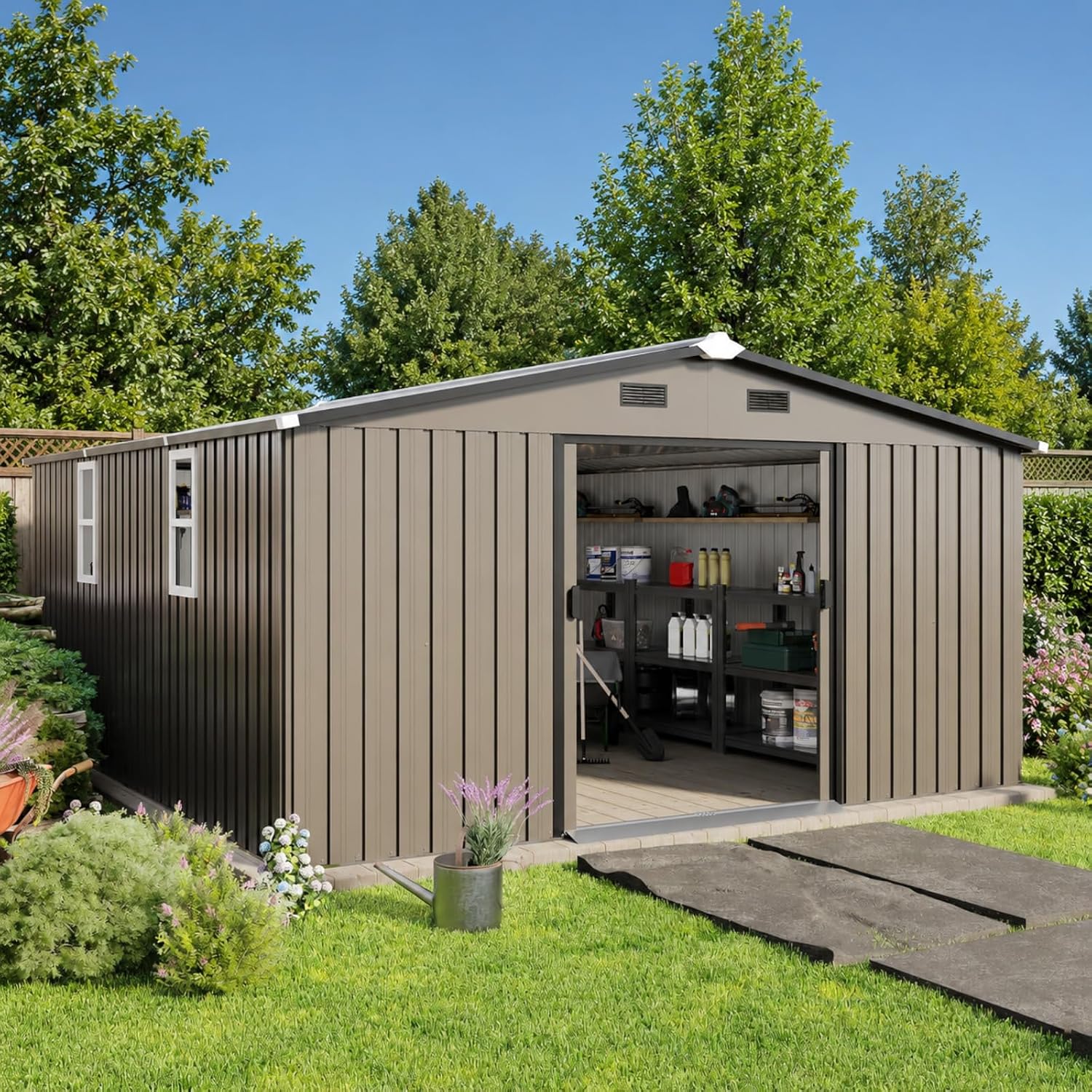 Metal Storage Shed 10x12FT Out - Garden Tools 评论和价格