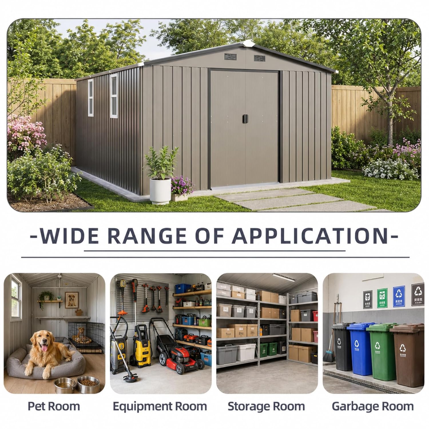 Metal Storage Shed 10x12FT Out - Garden Tools 评论和价格