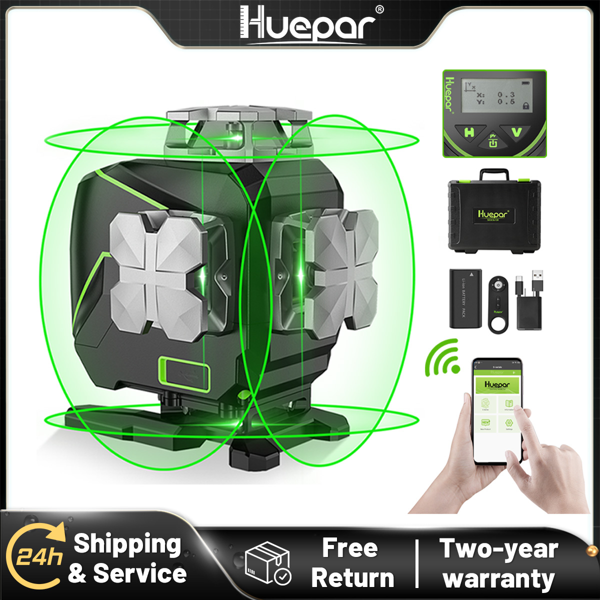 Huepar S04CG-A 16 Lines 4D Cro - Laser Level 16 Lines 4D Green 评论和价格
