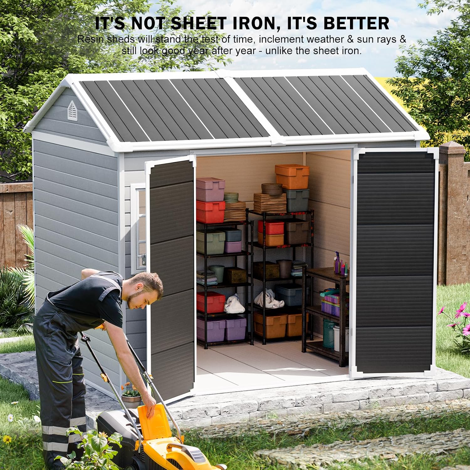 Resin Storage Shed w/Floor & O - Garden Tools 评论和价格