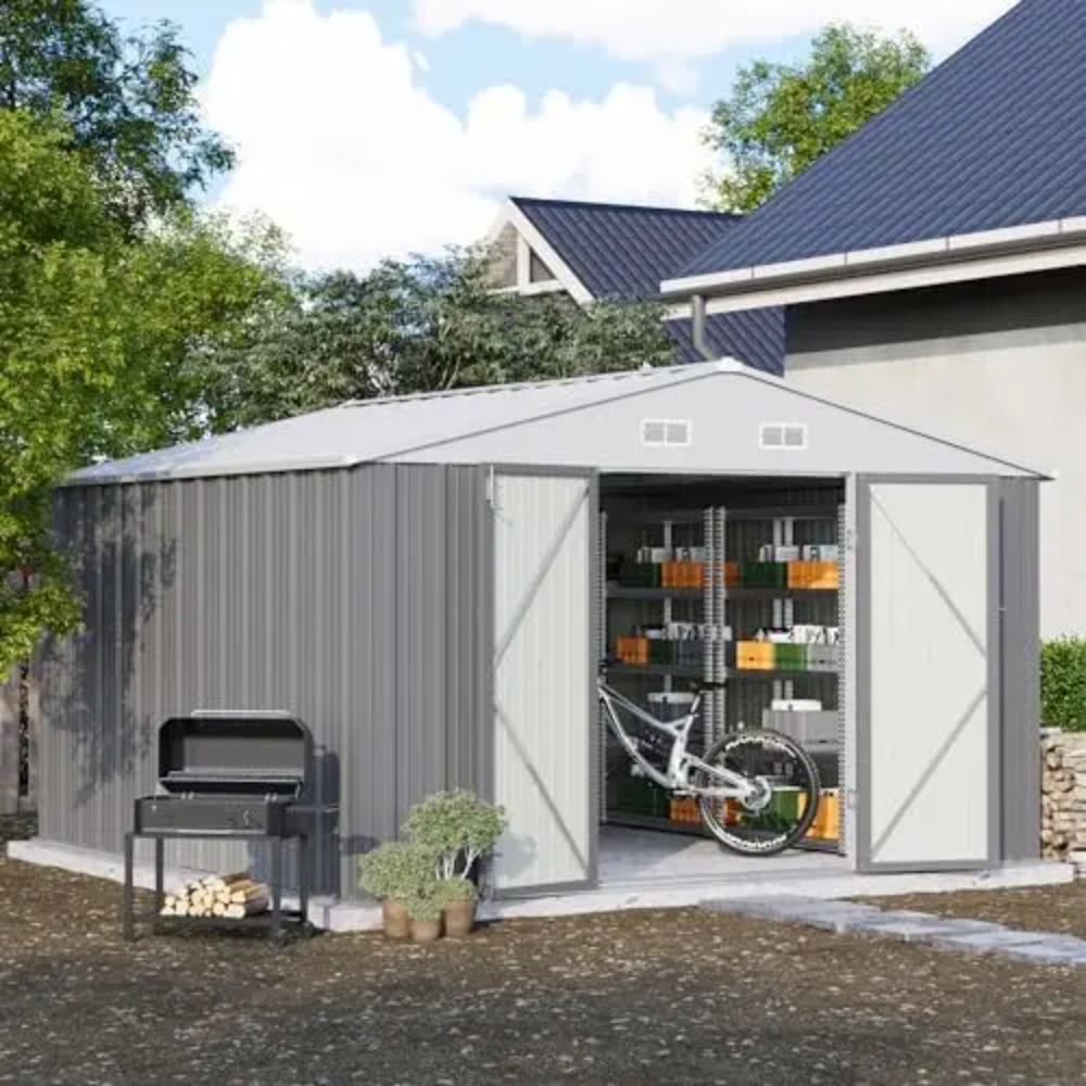 10x10 FT Metal Storage Shed, B - Garden Tools 评论和价格
