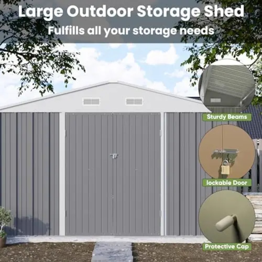 10x10 FT Metal Storage Shed, B - Garden Tools 评论和价格