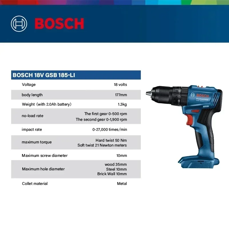 Bosch GSB 185-LI 18V Brushless - Brushless Cordless Electric Drill 18V 评论和价格