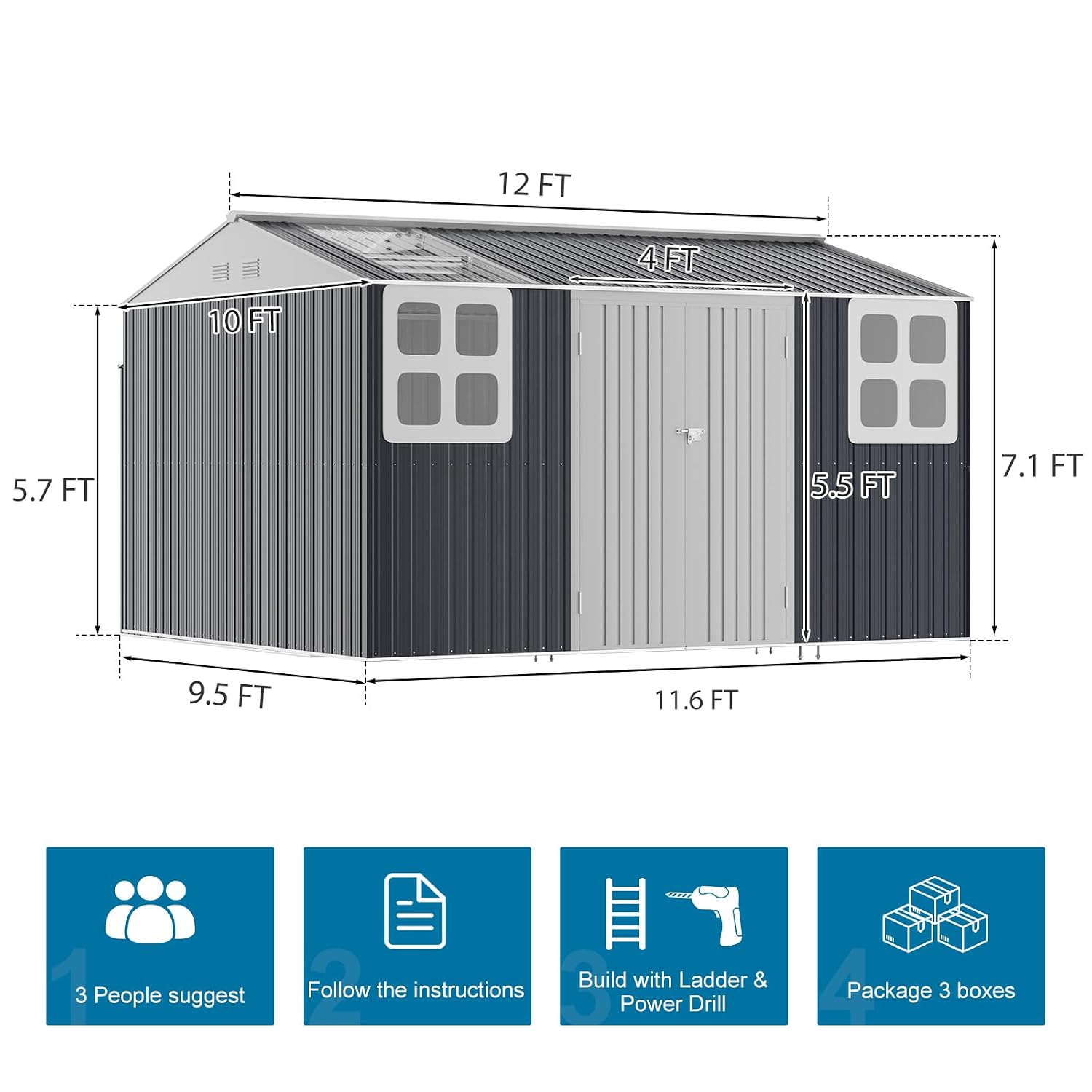 12x10 FT Metal Storage Shed wi - Garden Tools 评论和价格